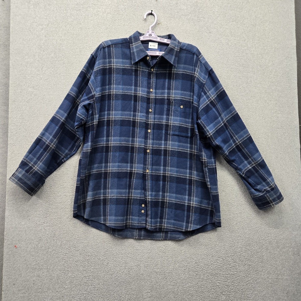VINTAGE Pendleton Men Button Up Shirt XL Blue Plaid Flannel USA Patched Elbow